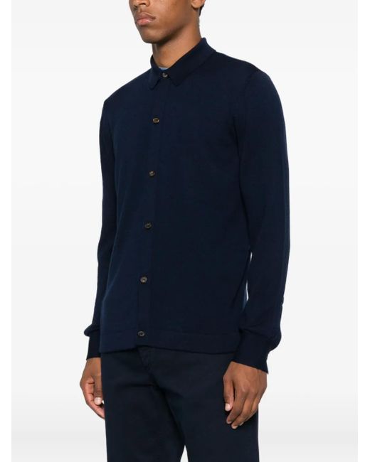 Eleventy Blue Button-Down Wool Shirt for men