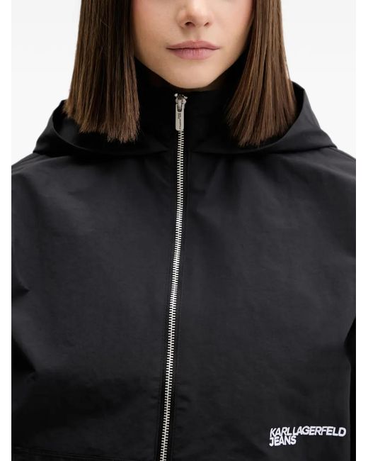 Karl Lagerfeld Black Hooded Logo-Print Jacket