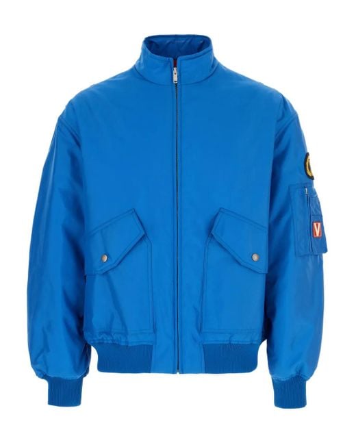 Valentino Garavani Blue Patch-Pocket Bomber Jacket for men
