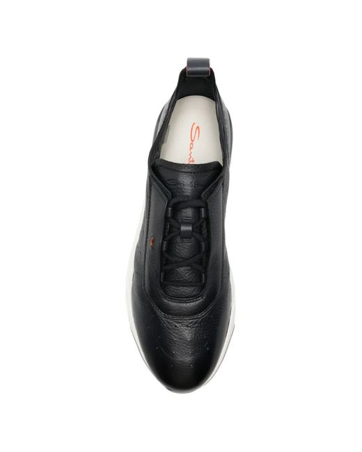 Santoni Black Perforated Panelled Sneakers for men