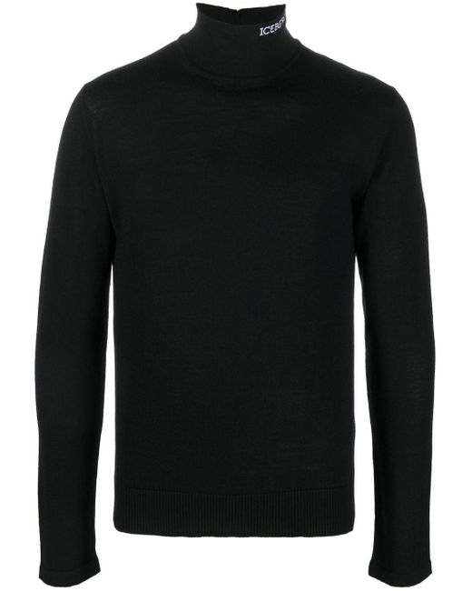 Iceberg Wool Logo-embroidered Mock-neck Jumper in Black for Men | Lyst