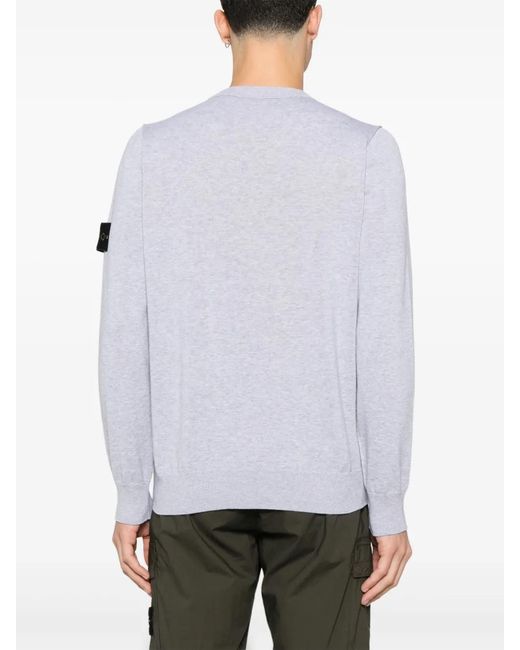Stone Island Crew Neck Knit Sweatshirt With Logo Patch in White für Herren