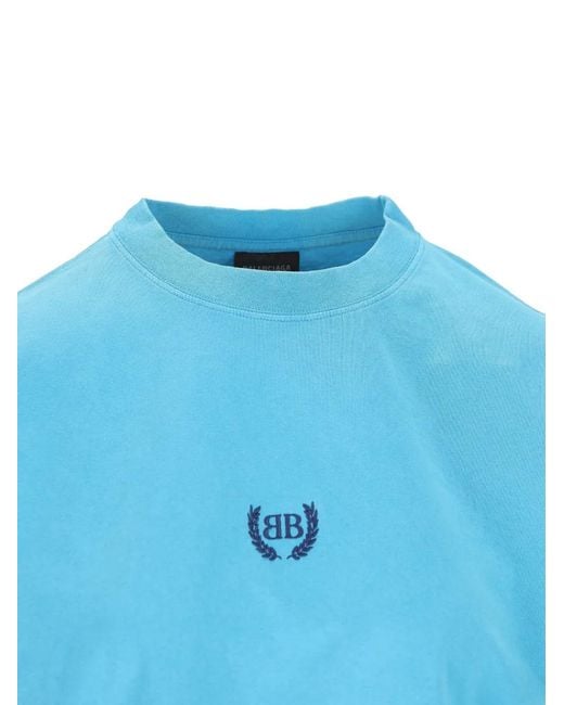 Balenciaga Blue Laurel Embroidered Boxy Dry Jersey T-Shirt