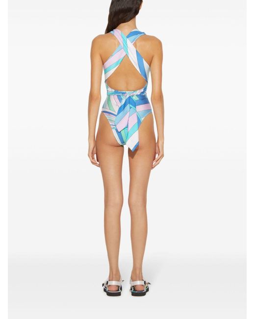 Emilio Pucci Blue Iride-print Swimsuit