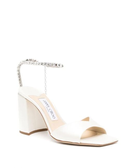 Jimmy Choo Natural Saeda 85Mm Crystal-Strap Sandals