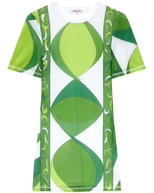 Emilio Pucci Green Graphic-Print Short-Sleeve Minidress