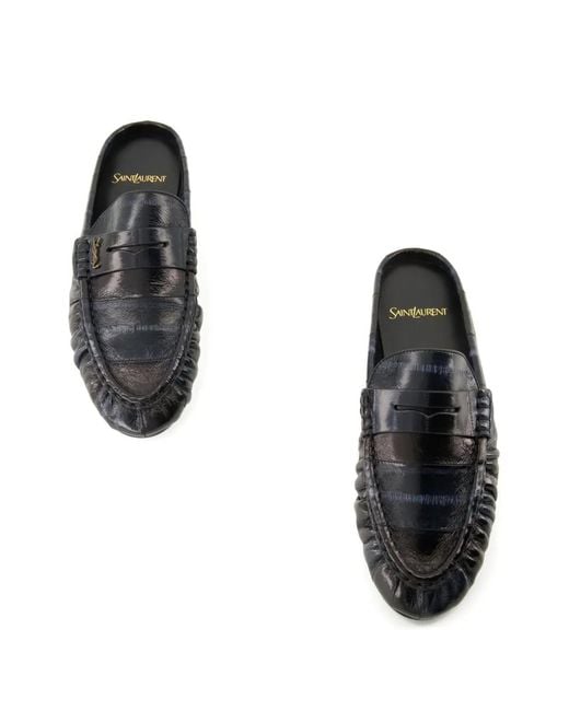 Saint Laurent Black Cassandre Eel-Leather Mules