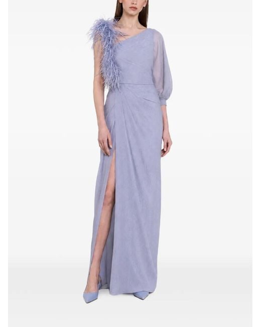 Gemy Maalouf Purple Feather-Trim Asymmetrical Dress
