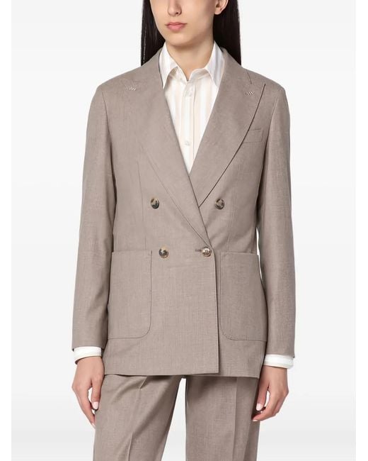 Max Mara Gray Double-Breasted Patch-Pocket Blazer