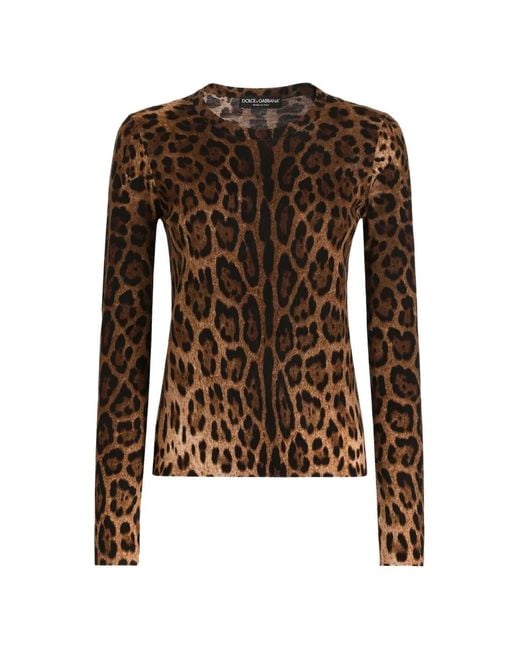 Dolce & Gabbana Brown Leo-Print Wool Pullover