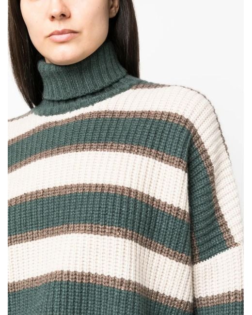 Brunello Cucinelli Natural Striped Turtleneck Sweater