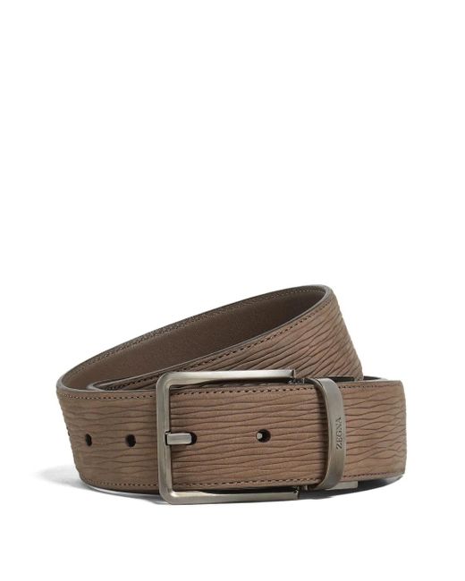 メンズ Zegna バックル レザーベルト Brown