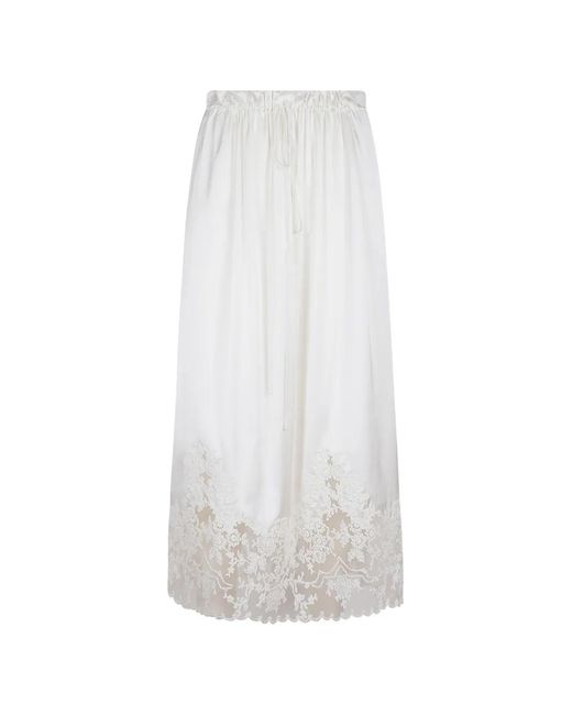 Ermanno Scervino White Lace-Trim Drawstring Midi Skirt