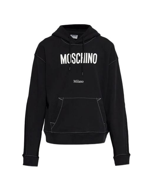 Moschino Black Logo-Print Contrast-Stitch Hoodie for men