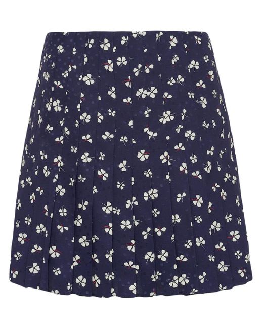 Prada Blue Falten-Minirock Aus Blumen-Jacquard
