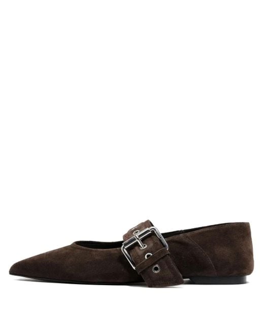 Bimba Y Lola White Buckle-Strap Pointed Ballet Flats