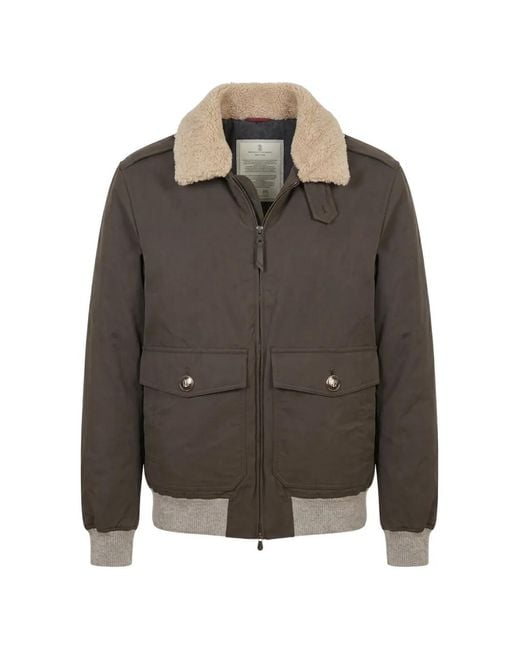 Brunello Cucinelli Brown Shearling-Collar Zip-Up Jacket for men