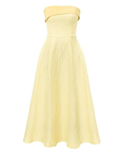 POST MERIDIEM Midi-Jurk Met Satijnen Vlak En Jacquard in het Yellow