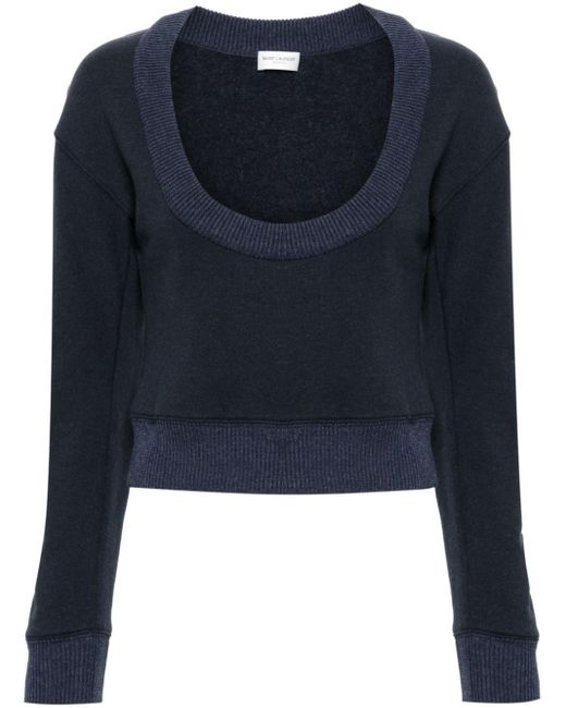 Saint Laurent Blue U-Ausschnitt-Sweatshirt mit gerippten Bündchen