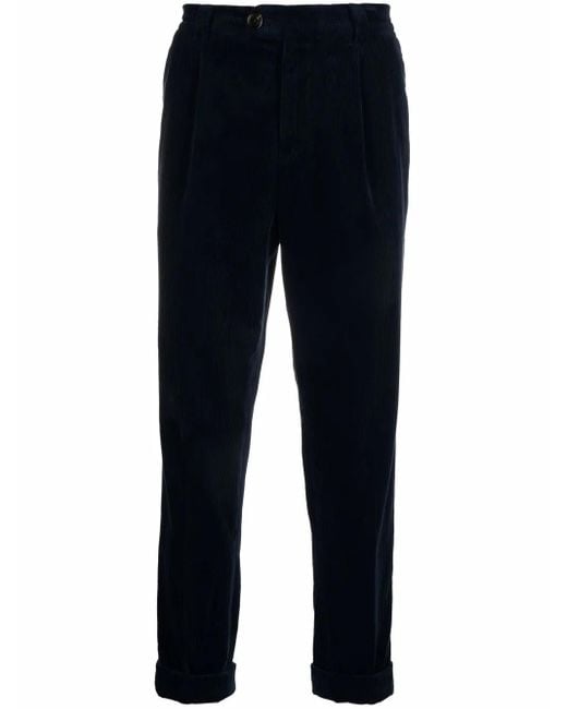 Brunello Cucinelli Blue Corduroy Straight-Leg Trousers for men