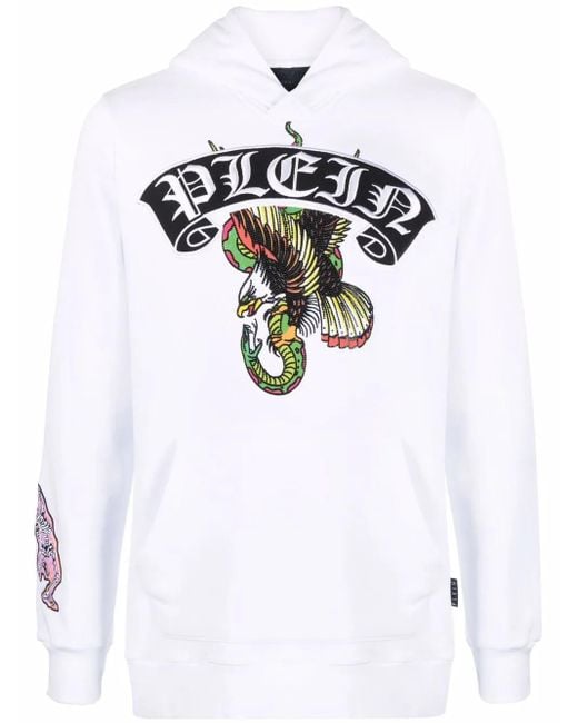 Philipp Plein White Logo-Print Pullover Hoodie for men