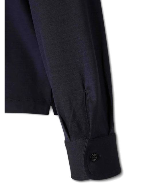 Herno Blue Wool Polo Shirt With Long Slevees for men