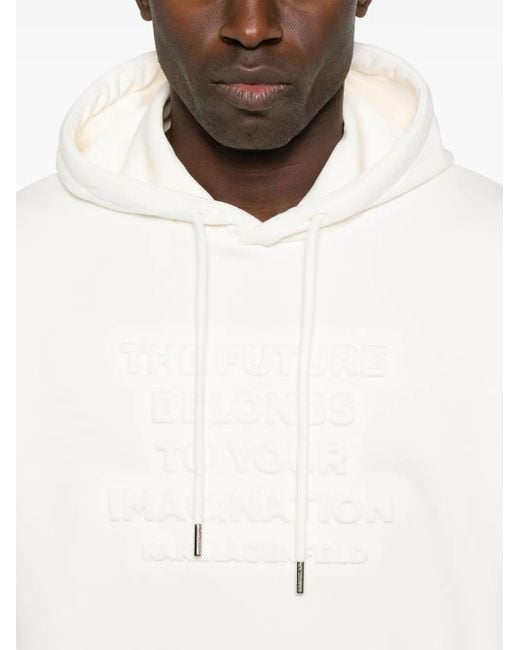 Karl Lagerfeld White Slogan-Embossed Hoodie for men