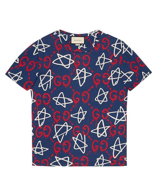 Gucci Blue Ghost-print Crew-neck T-shirt for men