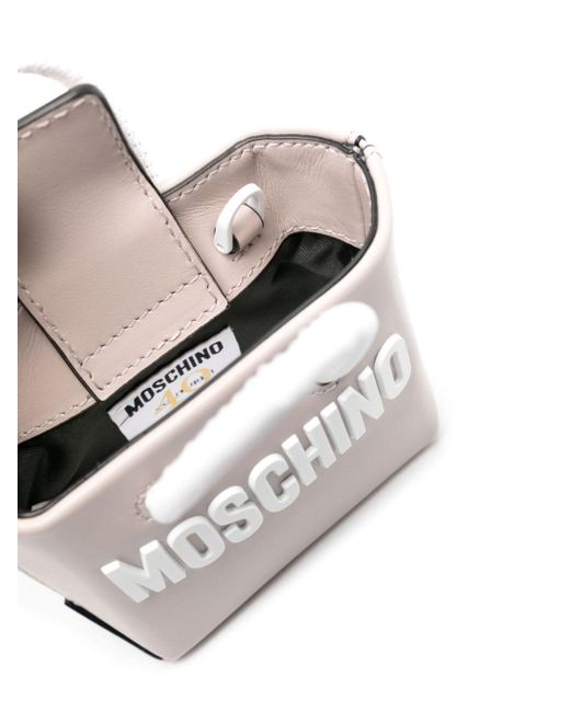Moschino White Logo-lettering Leather Mini Bag