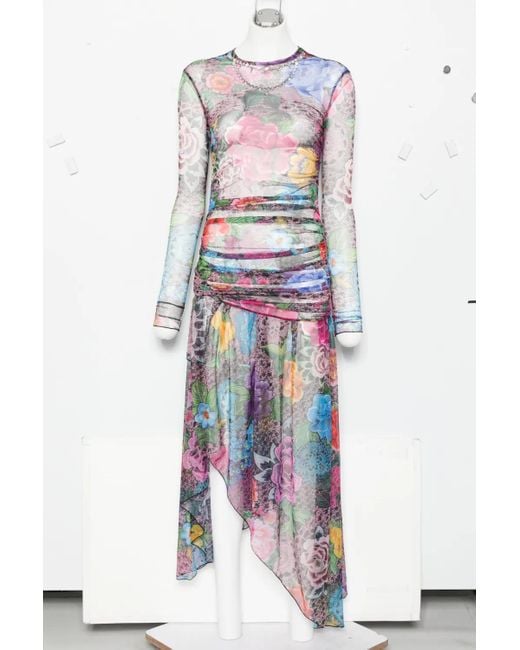 Area Pink Floral-Print Asymmetric Midi Dress