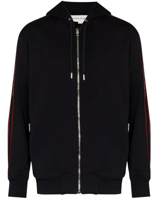 McQueen Blue Logo-Tape Zip-Up Hoodie for men