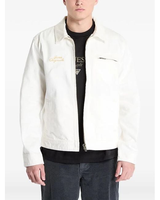 Guess White Veste Zippée À Broderies for men