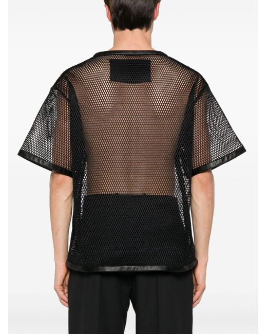 Jil Sander Gray Perforated Leather-trim T-shirt for men