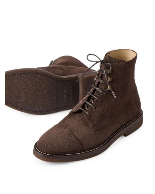 Brunello Cucinelli Brown Suede Boots for men
