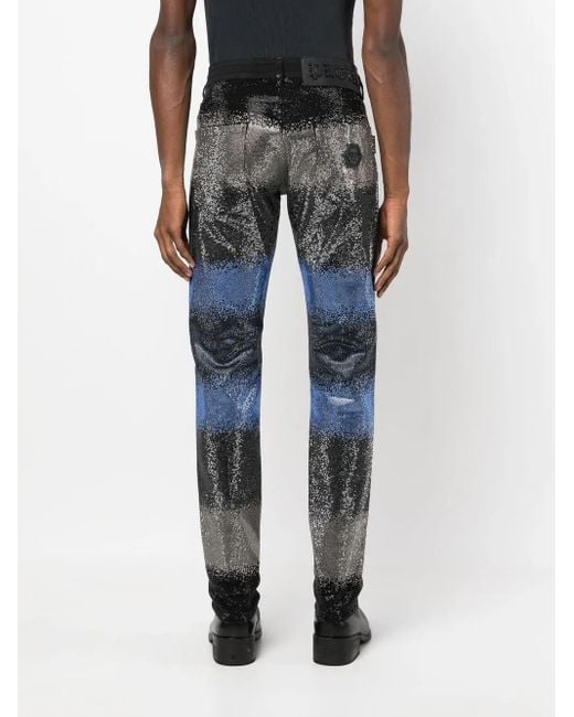 Philipp Plein Blue Gradient Crystal-Embellished Jeans for men