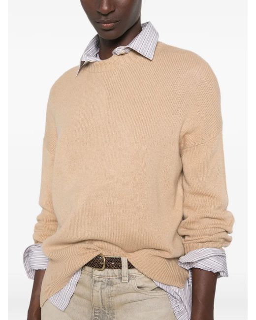 Allude Natural Ribbed-Knit Crew Neck Sweater