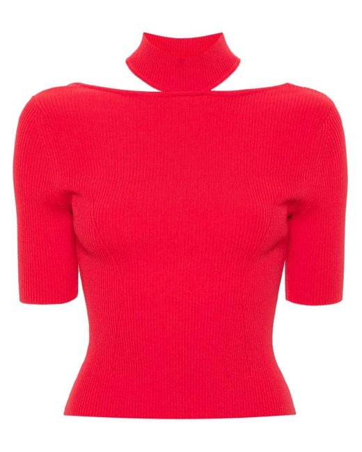Cult Gaia Red Brianna Ribbed Knitted Top