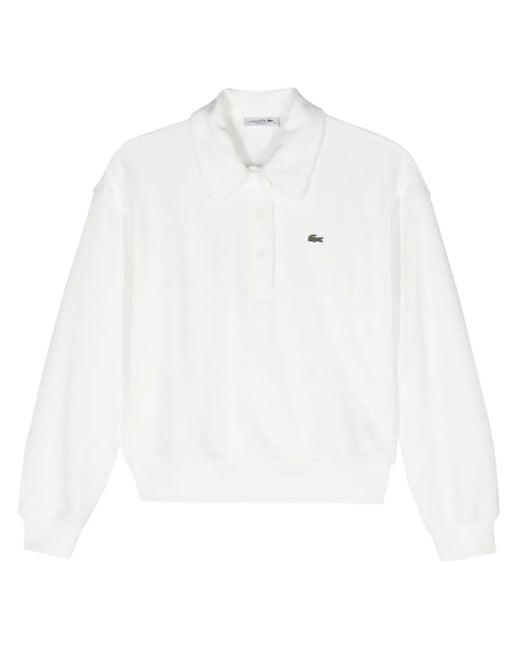 Lacoste White Towelling-Finish Polo Top