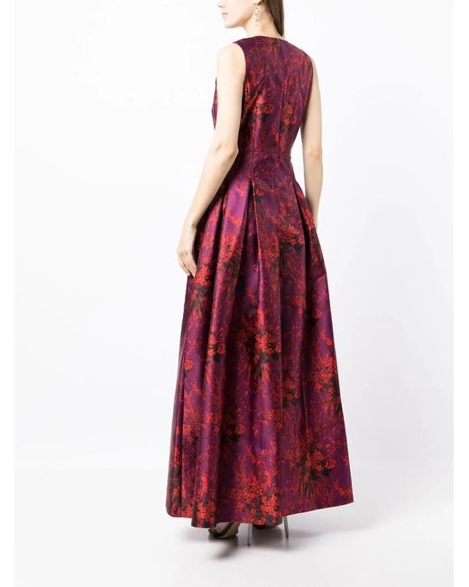 Sachin & Babi Red Brooke Floral-Print Evening Dress