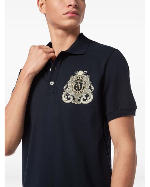 Billionaire Blue Crest-Embroidered Polo Shirt for men