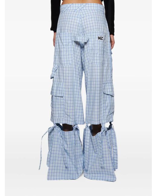 Natasha Zinko Blue Checked-Pattern Cargo Trousers