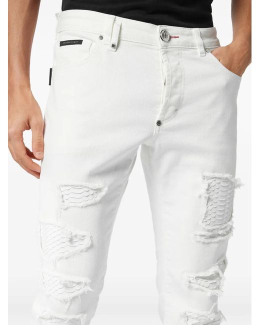 Philipp Plein White Jean À Effet Usé for men