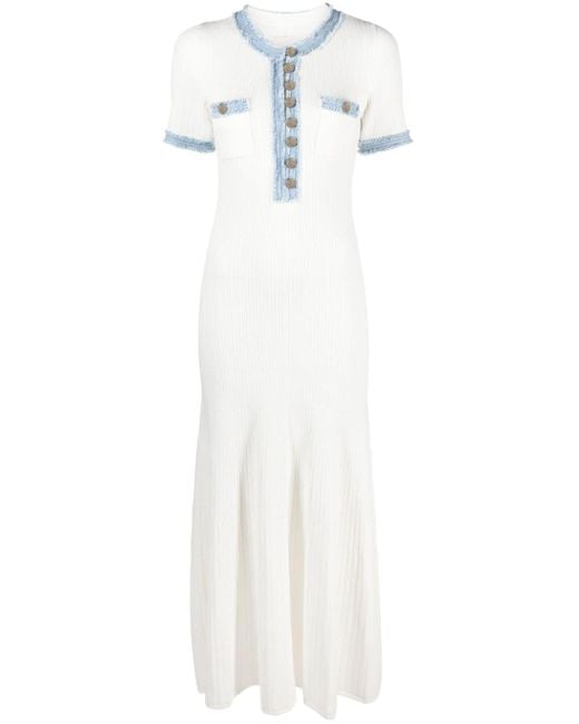 Sandro Denim-trim Knitted Maxi Dress in White | Lyst