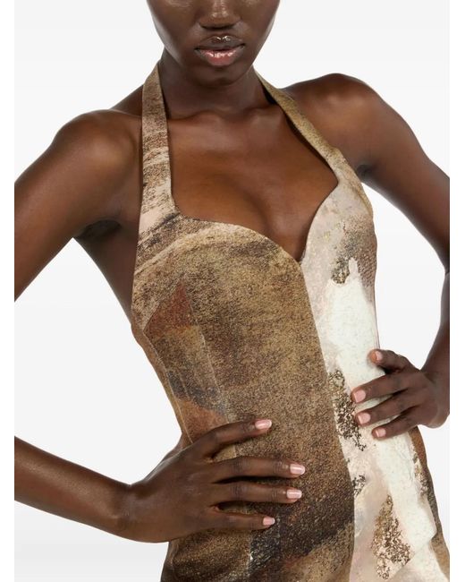 Roberto Cavalli Natural Marble-Print Midi Dress