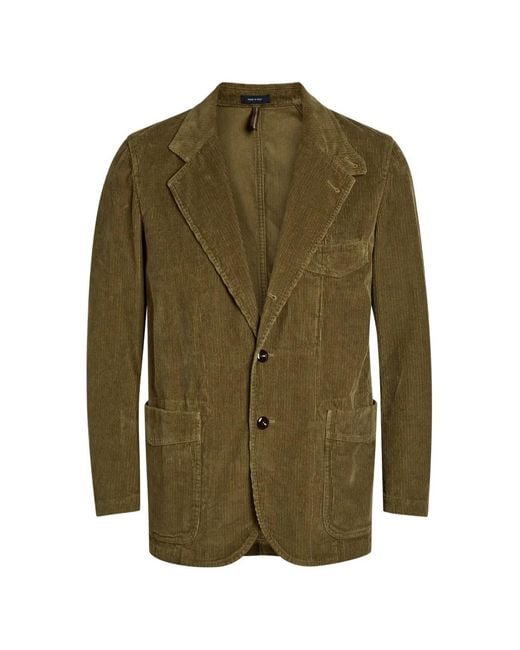 Drake's Green Corduroy Patch-Pocket Jacket for men