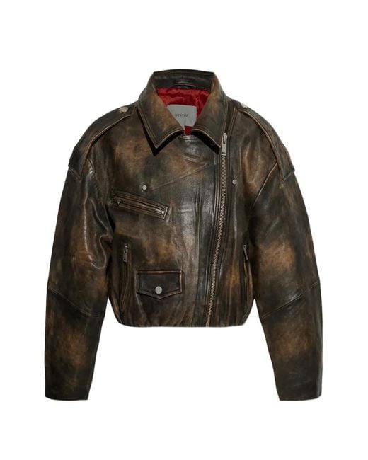 Gestuz Brown Gzdiana Distressed-Effect Biker Jacket