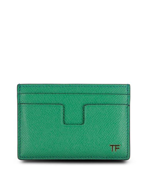 Tom Ford Green Logo-plaque Grained-texture Card Holder for men