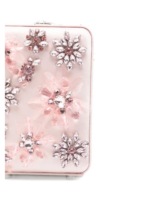 Self-Portrait Pink Mirco Floral-Embellished Tote Bag