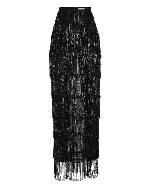 Nina Ricci Black Sequin-Fringed Maxi Skirt