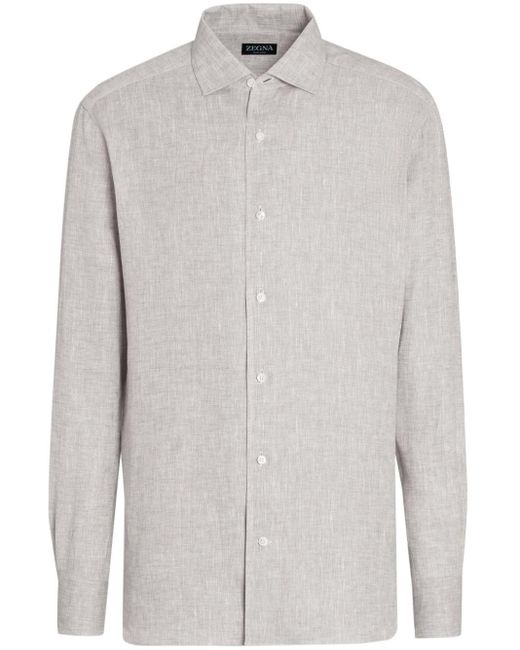 Zegna White Oasi Long-sleeve Linen Shirt for men